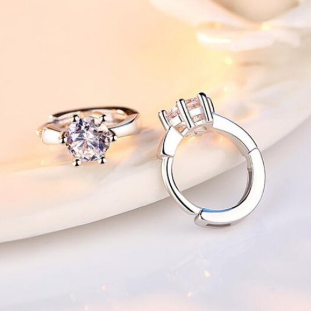 NEW 925 Sterling Silver Diamond Hoop Earrings - Picture 9 of 9